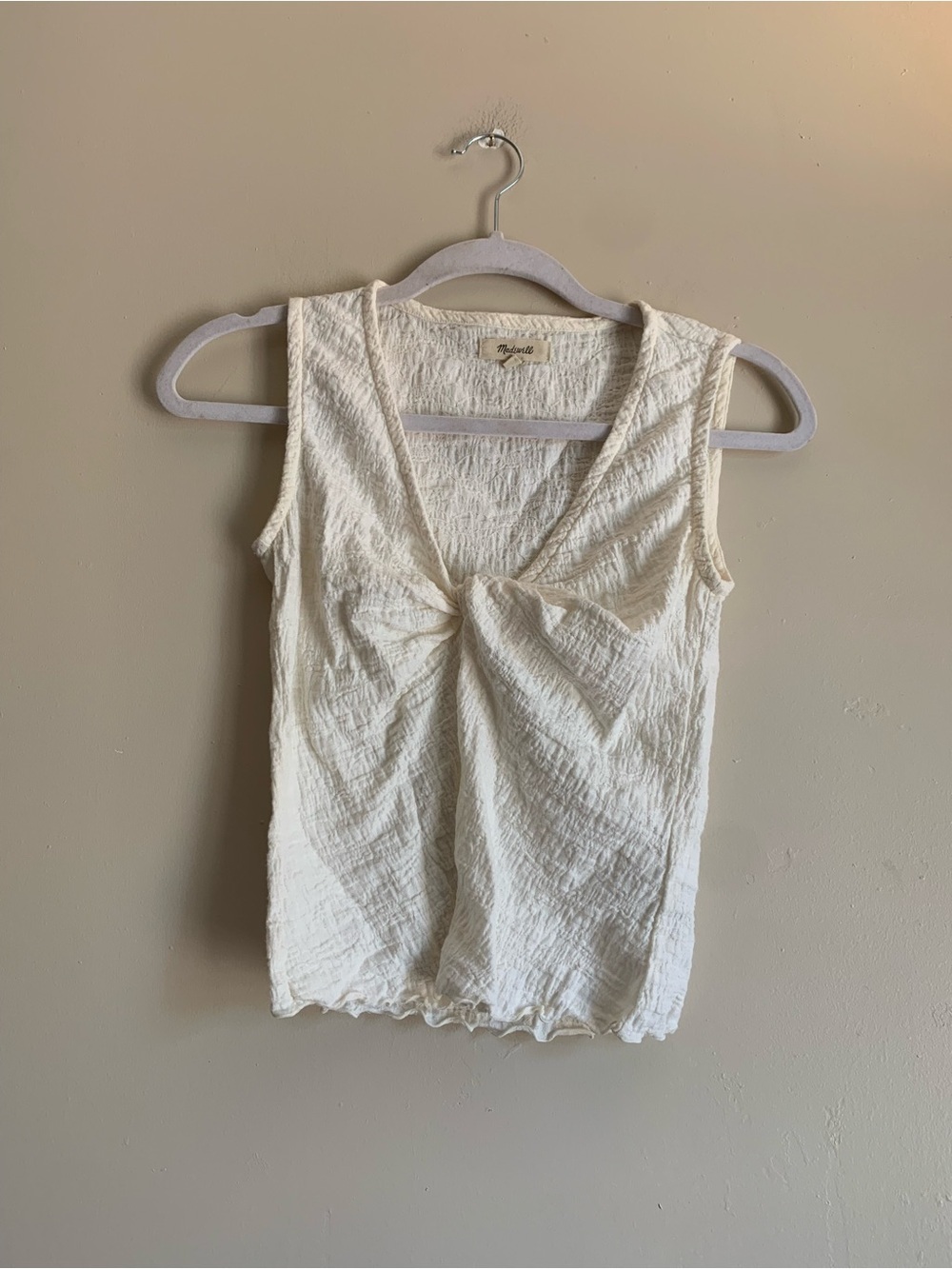 Madewell Cotton Top Blouse Shirt Cream Women Size XXS Summer Knot Casual